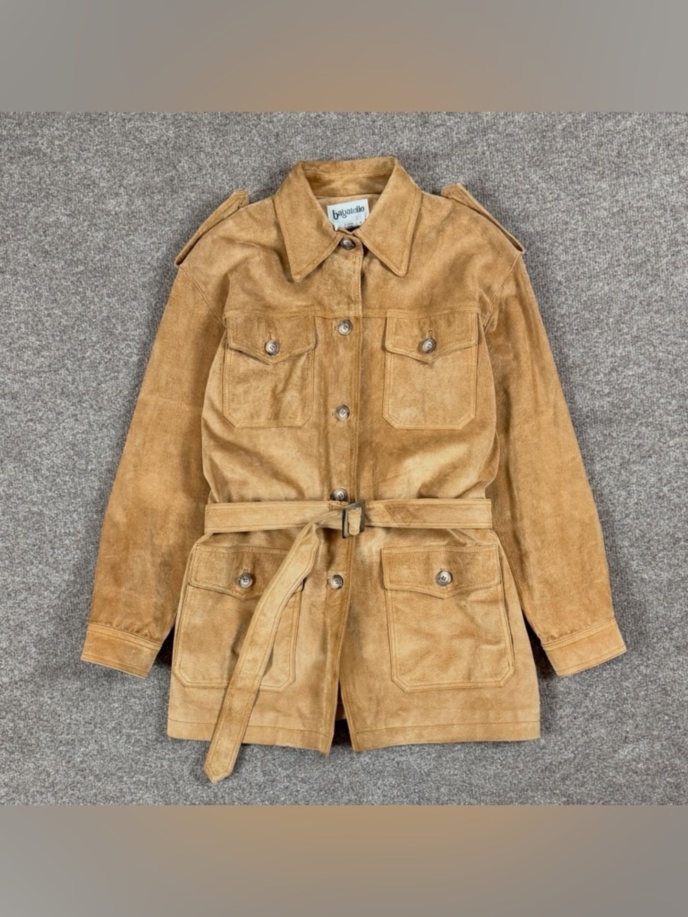 Vintage Suede Leather Belted Jacket Women’s Small Western Utility Safari Trench - Picture 2 of 11